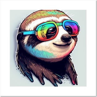 Happy summer rainbow shades sloth Posters and Art